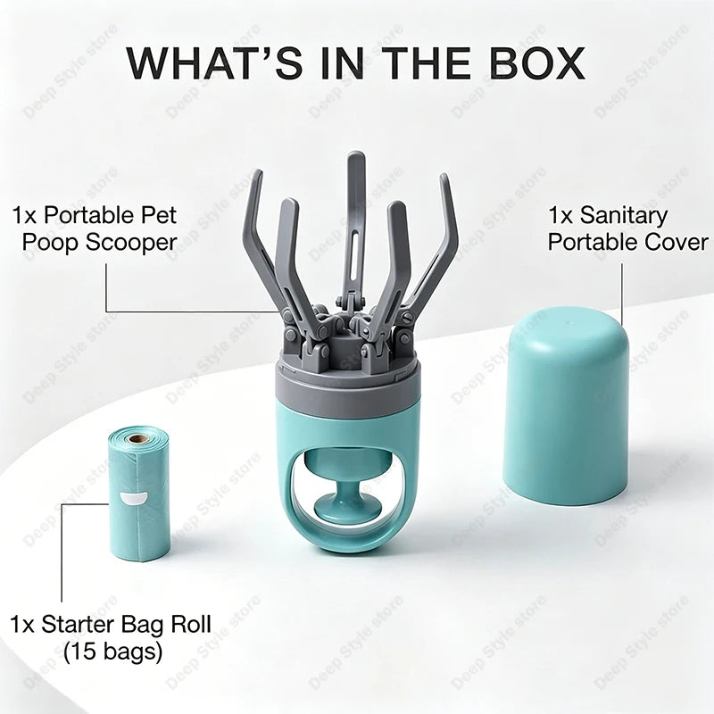 PawScoop Portable Six-Claw Waste Grabber – Handheld Fecal Dispenser with Built-In Garbage Bag