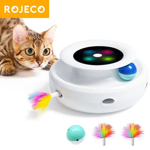 ROJECO 2 in 1 Smart Automatic Feather Fun Ball Toy Set for Cat