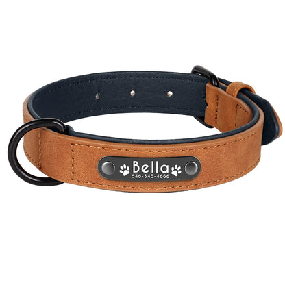 Personalized Comfort PU Leather Dog Collar - Free Engraved Paw Necklace