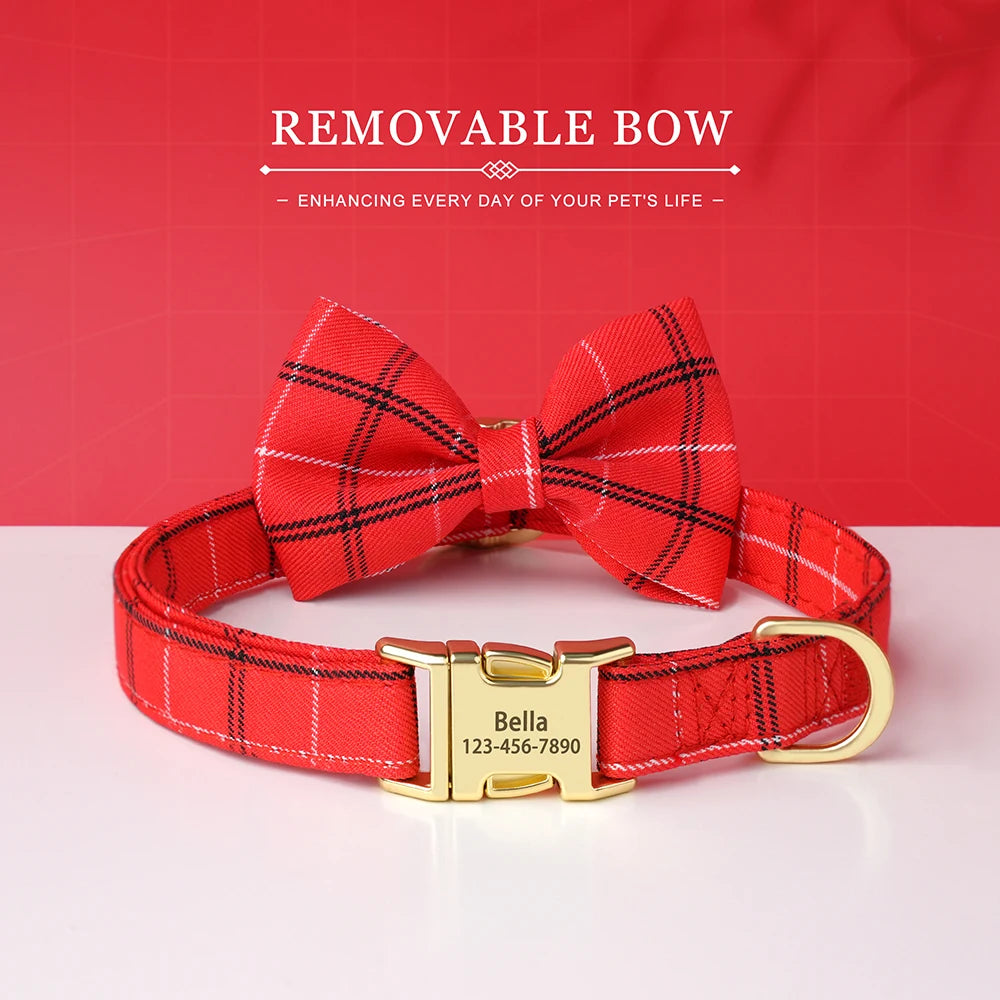 BowtieCharm Personalized Dog & Cat Collar – Custom Engraved Nameplate for Small and Toy Breeds