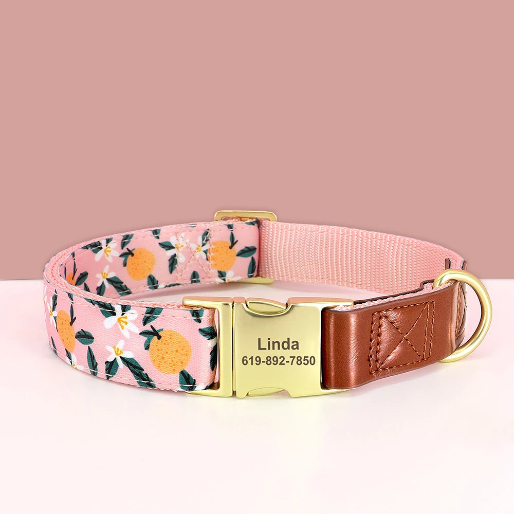 BlossomGuard Personalized Floral Dog Collar - Custom Engraved for All Breeds