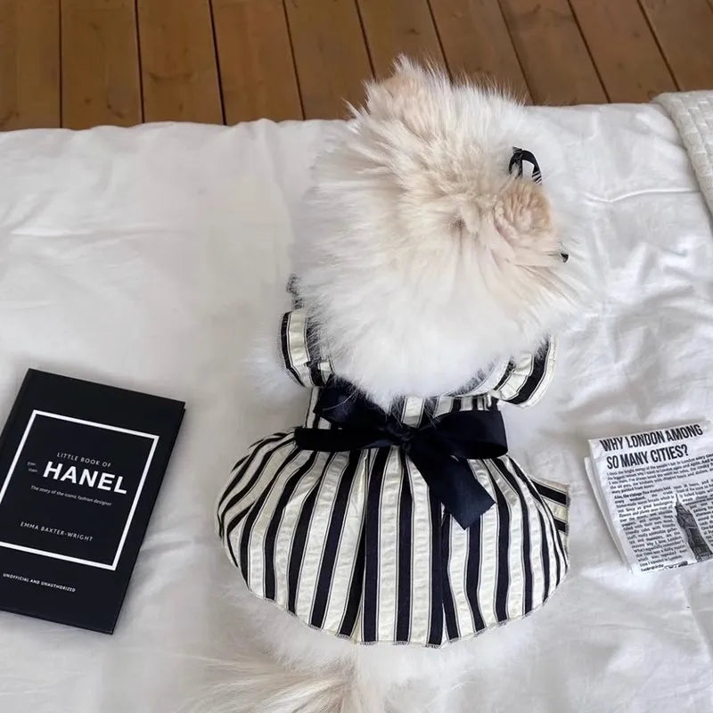 LuxePaws Striped Princess Dress – Chic Summer Vest Skirt for Small Dogs