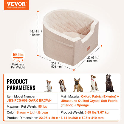 VEVOR Dog Car Seat Waterproof Dog Booster Seat Pet Car Seat with Clip-On Safety Leash PP Cotton Car Bed for Medium & Large Dog