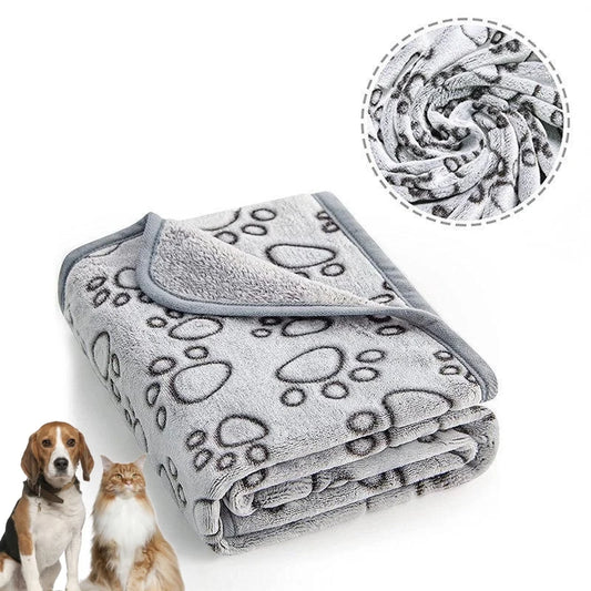 CloudComfort Paw-Printed Ultra-Soft Pet Blanket – Fluffy Coral Fleece Warming Mat