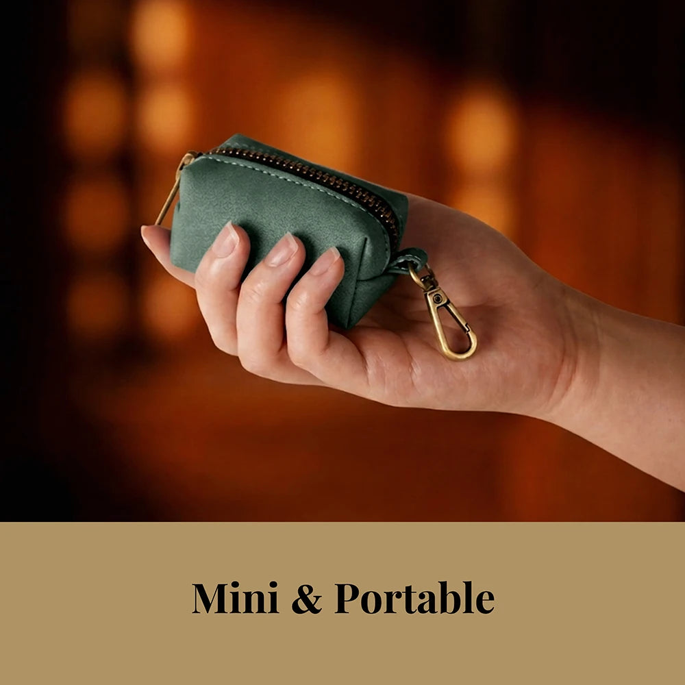 RetroChic Premium Leather Waste Bag Dispenser – Portable Zippered Poo Bag Holder with Leash Clip