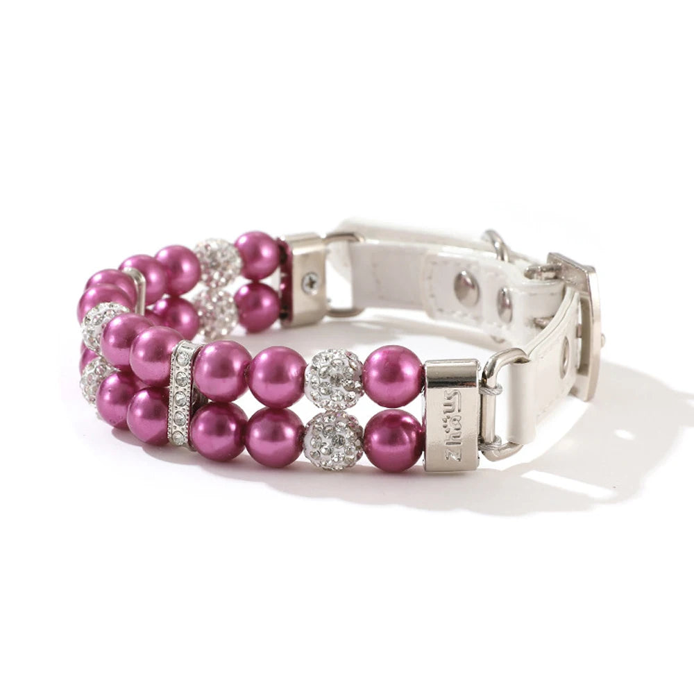 PearlGlow Artificial Pearl & Rhinestone Pet Collar – Elegant Party Necklace for Cats and Dogs