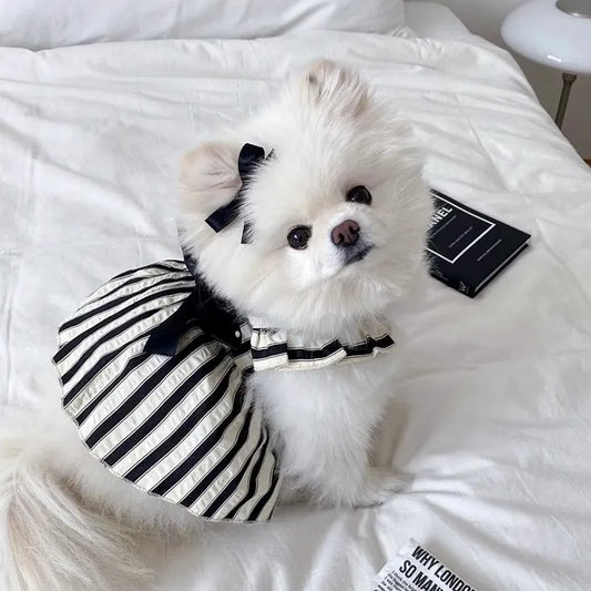 LuxePaws Striped Princess Dress – Chic Summer Vest Skirt for Small Dogs