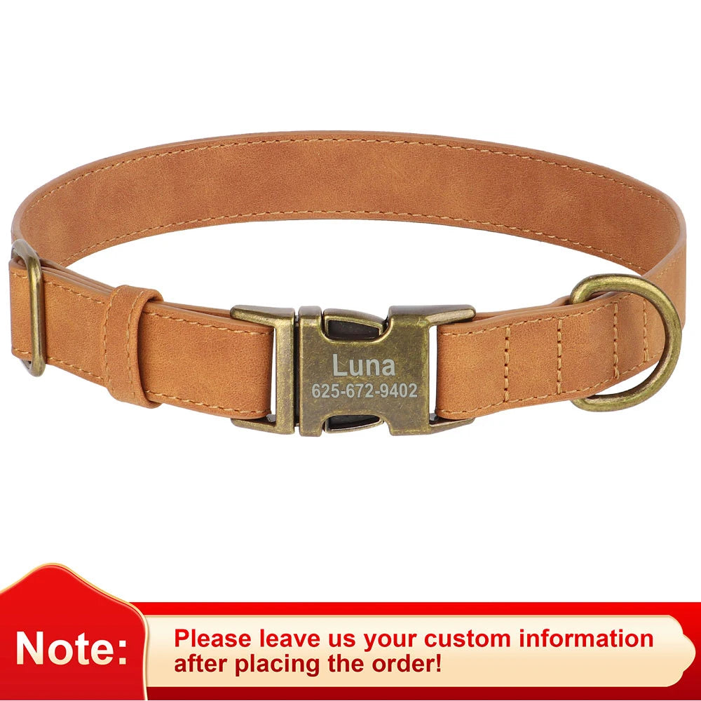 Customizable Leather Dog Collar - Free Personalize for All Breeds