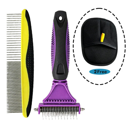 Dual-Action Pet Grooming Comb – Professional Stainless Steel Detangler & Undercoat Tool