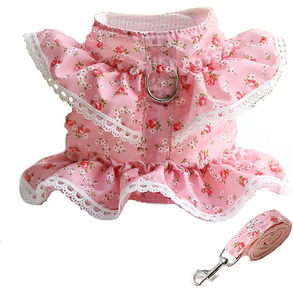 BlossomBreeze Elegant No-Pull Vest Harness & Leash Set – Breathable Mesh Floral Puppy Safety Vest