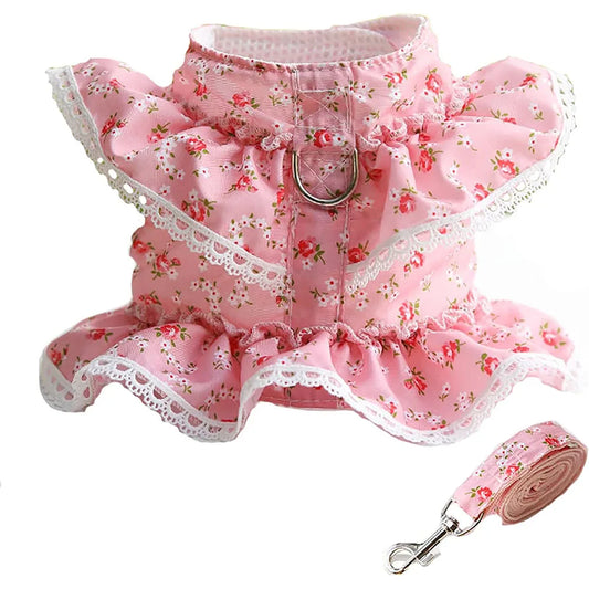 BlossomBreeze Elegant No-Pull Vest Harness & Leash Set – Breathable Mesh Floral Puppy Safety Vest