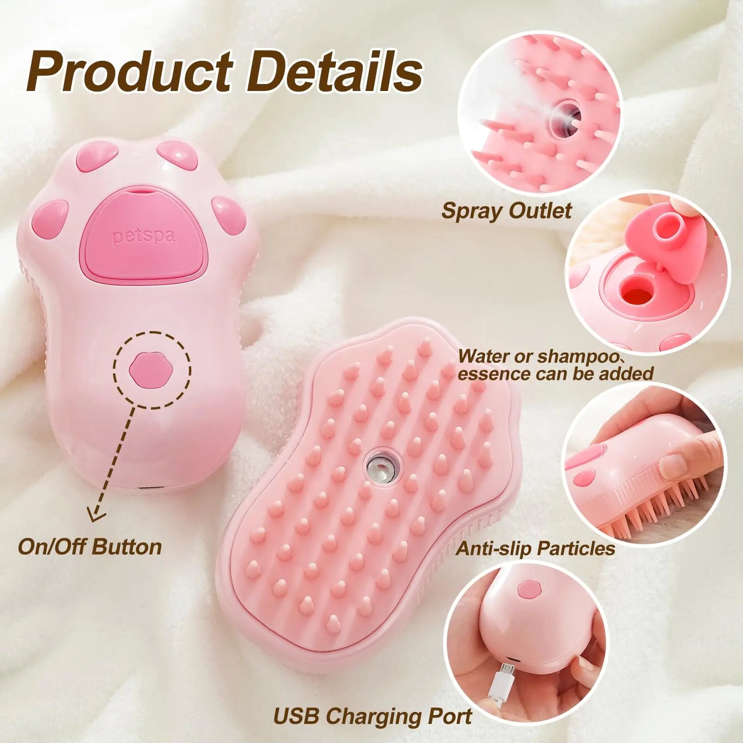 3 in 1 Pet Steam Brush Spray Hair Removal Combs