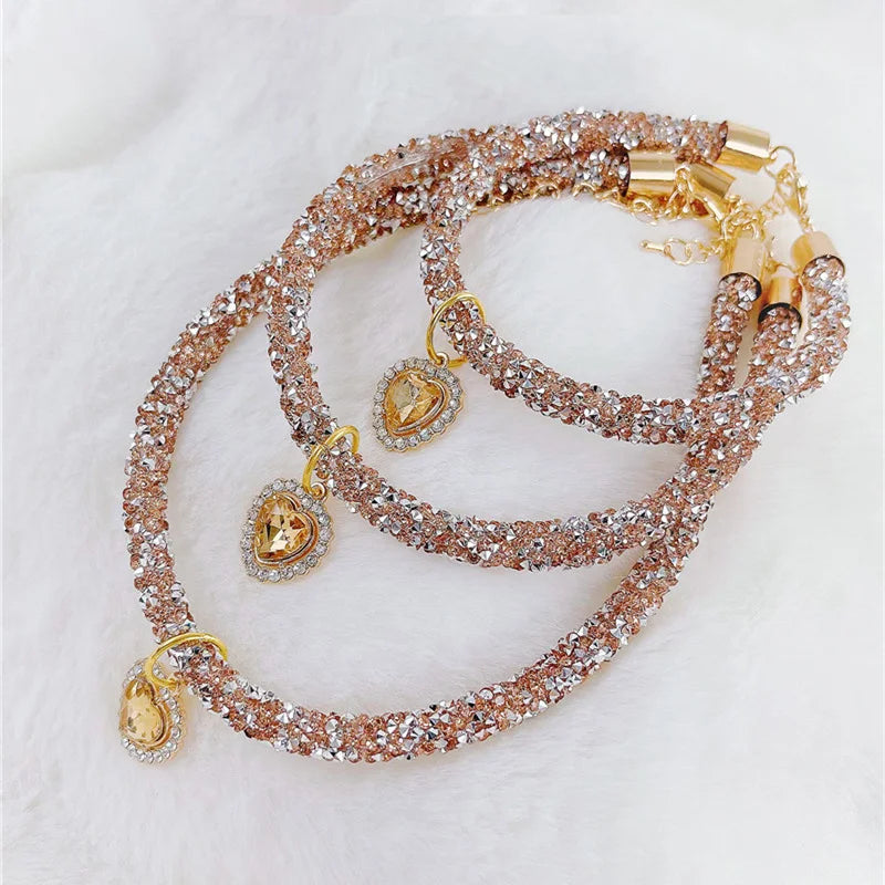 CrystalShine Heart Gem Pendant Pet Necklace – Elegant Rhinestone Breakaway Party Collar