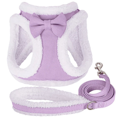 CozyBow Soft Cotton Vest Harness and Leash Set – Warm Winter Walking Set for Small & Medium Pets