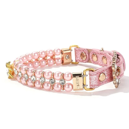 LuxePearl Sparkling Crystal & Pearl Collar – Glamorous Elegance for Small Dogs & Cats