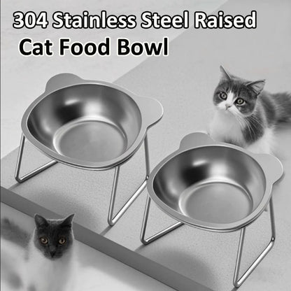 Elevated Stainless Steel Cat Bowl with Slanted Neck Guard