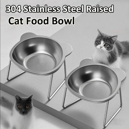 Elevated Stainless Steel Cat Bowl with Slanted Neck Guard
