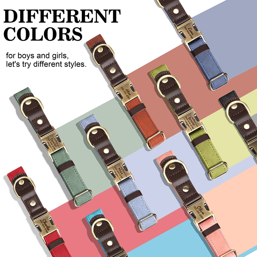 RetroChic Custom Engraved Leather Dog Collar – Personalized Vintage Style for All Breeds