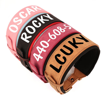 TitanTough Personalized Wide Leather Dog Collar – Premium Padded Heavy-Duty ID Protection for Medium & Large Breeds