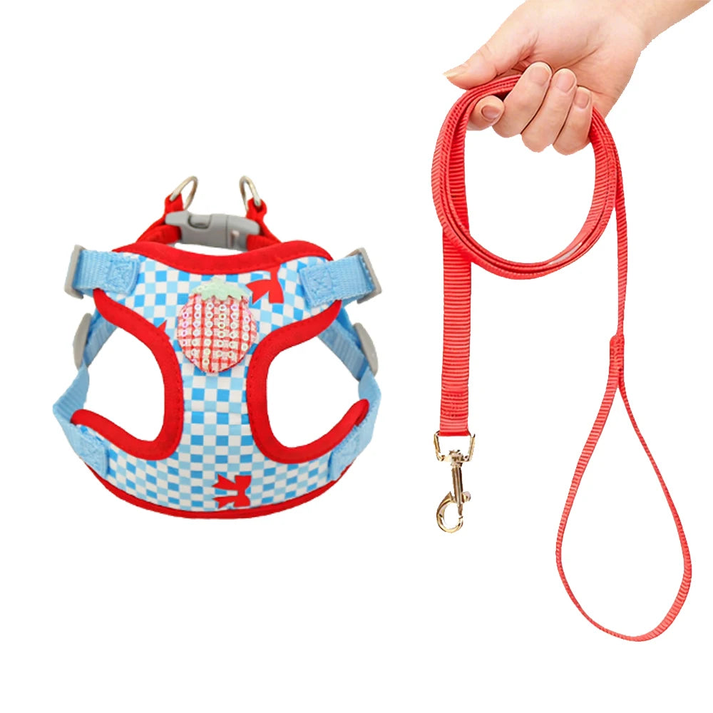 PlaidPaws Adjustable Vest Harness Set – Fashionable Anti-Slip Chest Strap & Leash