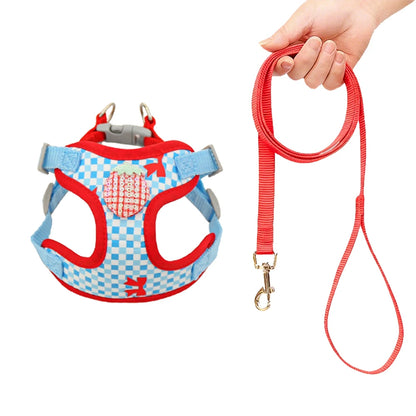 PlaidPaws Adjustable Vest Harness Set – Fashionable Anti-Slip Chest Strap & Leash
