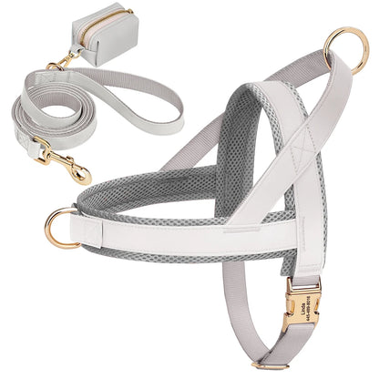 Personalized Leather Harness & Leash Set with Bag - Comfort & Style for Every Adventure