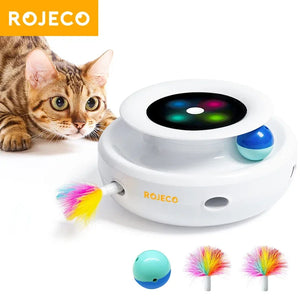 ROJECO 2 in 1 Smart Automatic Feather Fun Ball Toy Set for Cat