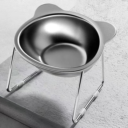 Elevated Stainless Steel Cat Bowl with Slanted Neck Guard