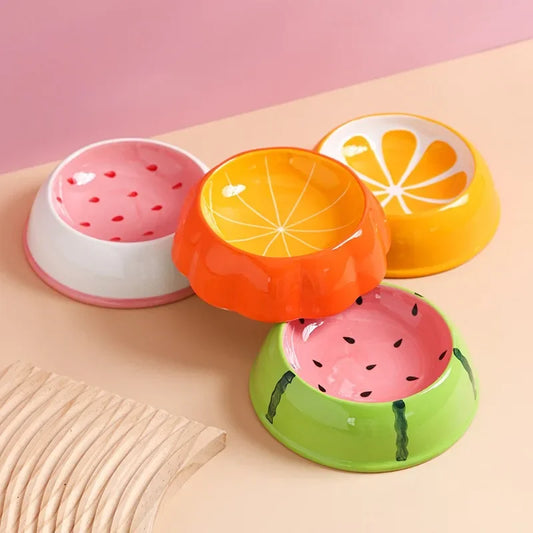 Fruit-Themed Ceramic Pet Bowls – Watermelon & Strawberry Designs