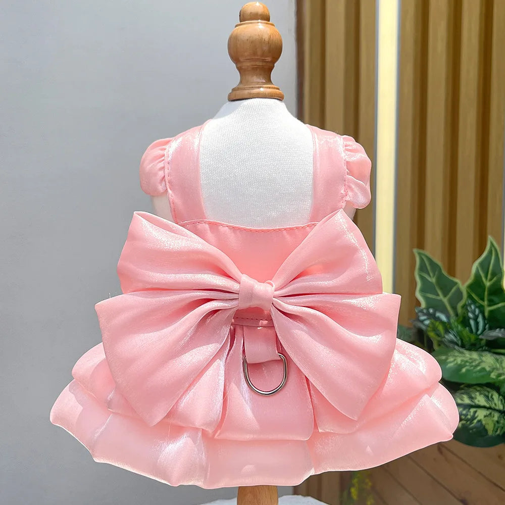 ChicPaws Summer Dress with D-Ring – Elegant Solid Color for Small Dogs & Puppies