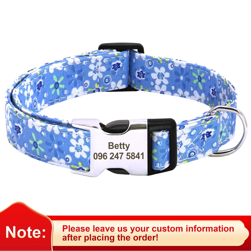 Blossom Charm: Personalized Floral Dog Collar with Engraved ID Tag