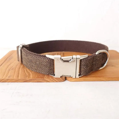 Personalized Plaid Dog Collar & Leash Set with Engraved ID Tag - Style Meets Safety