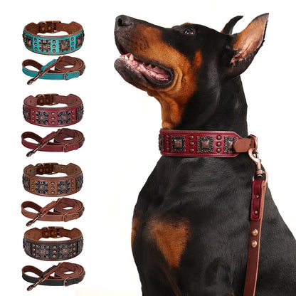 Regal Strength: Luxury Leather Collar & Leash Set for Big Dogs