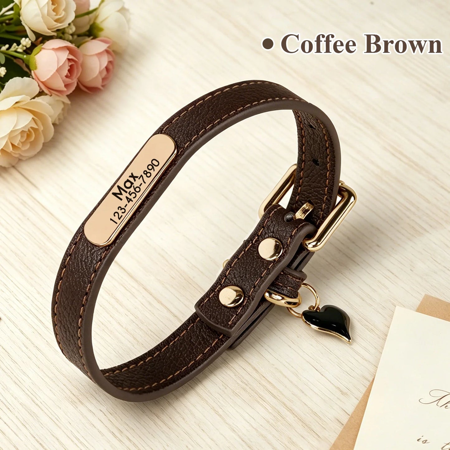 SoftGlow Custom PU Leather Collar – Gentle Comfort with Engraved Name Tag