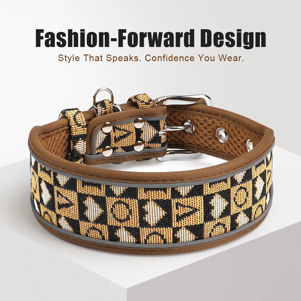 Reflective Wide Dog Collar - Durable & Adjustable for Medium to Large Breeds