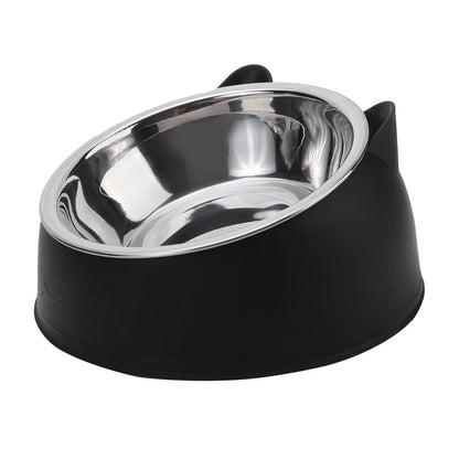Stainless Steel Cat Bowl with Non-Slip Base – 15° Neck Protection Design