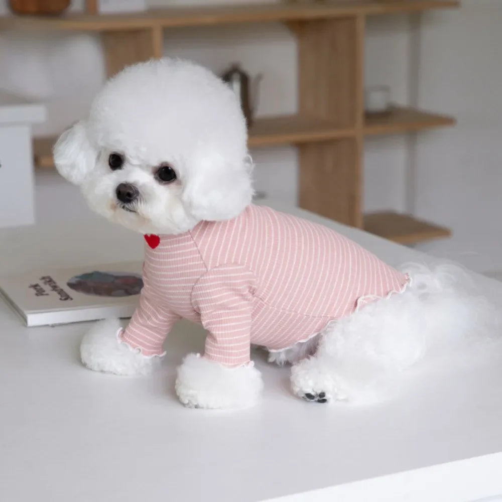 CozyStripe Embroidered Wool Pet T-Shirt – Sweet Autumn/Winter Elegance