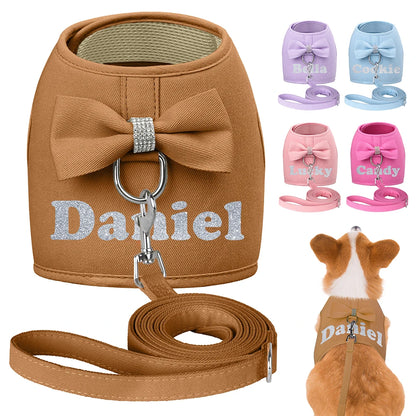 BowKnot Bliss: Personalized Mesh Harness & Leash Set for Stylish Pups - Barking Meows