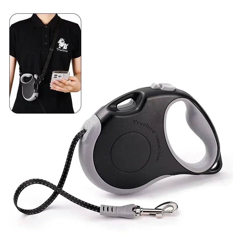 Truelove Tangle-Free Hands-Free Retractable Leash – 16ft Nylon Tape Walking System with One-Handed Brake & Bonus Shoulder Strap