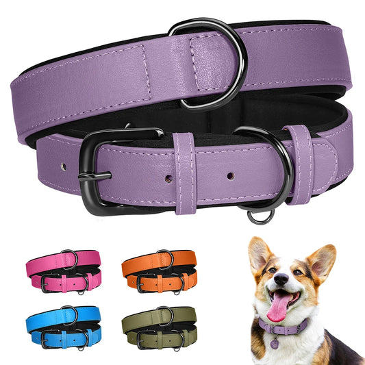 Soft Padded PU Leather Dog Collar – Stylish Comfort for All Breeds