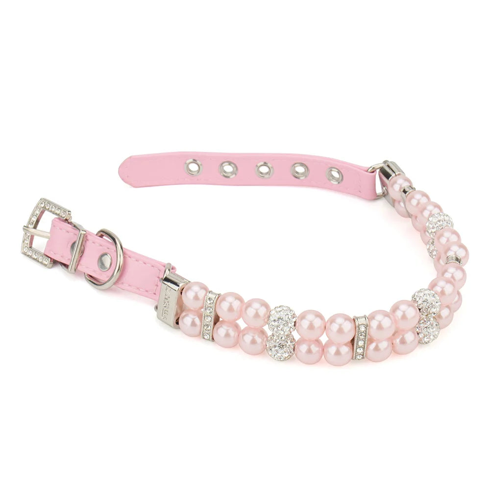 PearlGlow Artificial Pearl & Rhinestone Pet Collar – Elegant Party Necklace for Cats and Dogs