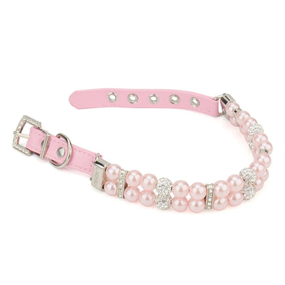 PearlGlow Artificial Pearl & Rhinestone Pet Collar – Elegant Party Necklace for Cats and Dogs