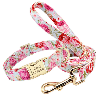 VibrantVibe Floral Mesh Harness, Collar, and Leash Set – Breathable No-Pull Walking Comfort with Engravable ID