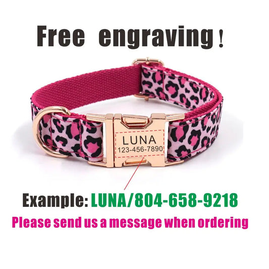 PlaidPaw Personalized Dog Collar & Leash Set – Custom Engraved ID Tag