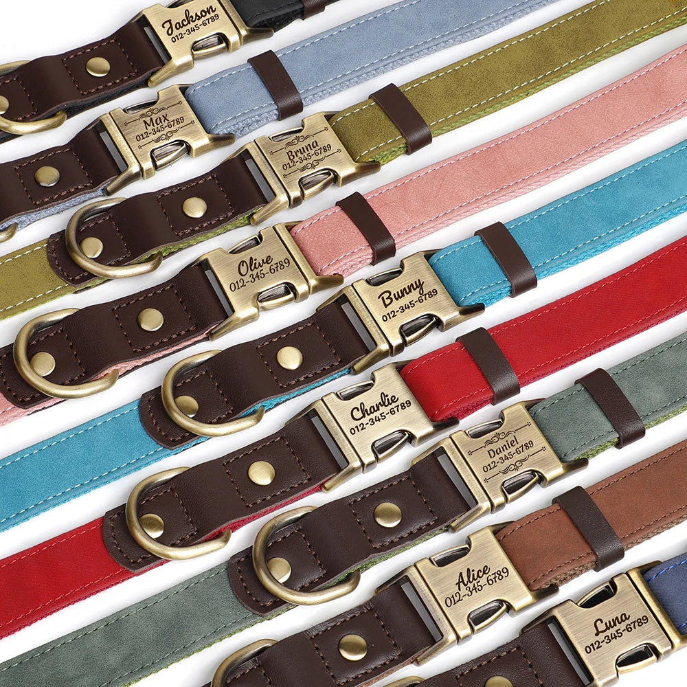 RetroChic Custom Engraved Leather Dog Collar – Personalized Vintage Style for All Breeds