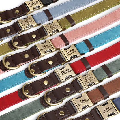 RetroChic Custom Engraved Leather Dog Collar – Personalized Vintage Style for All Breeds