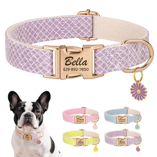Personalized Bling Nylon Dog Collar – Custom Elegance with Flower Charm
