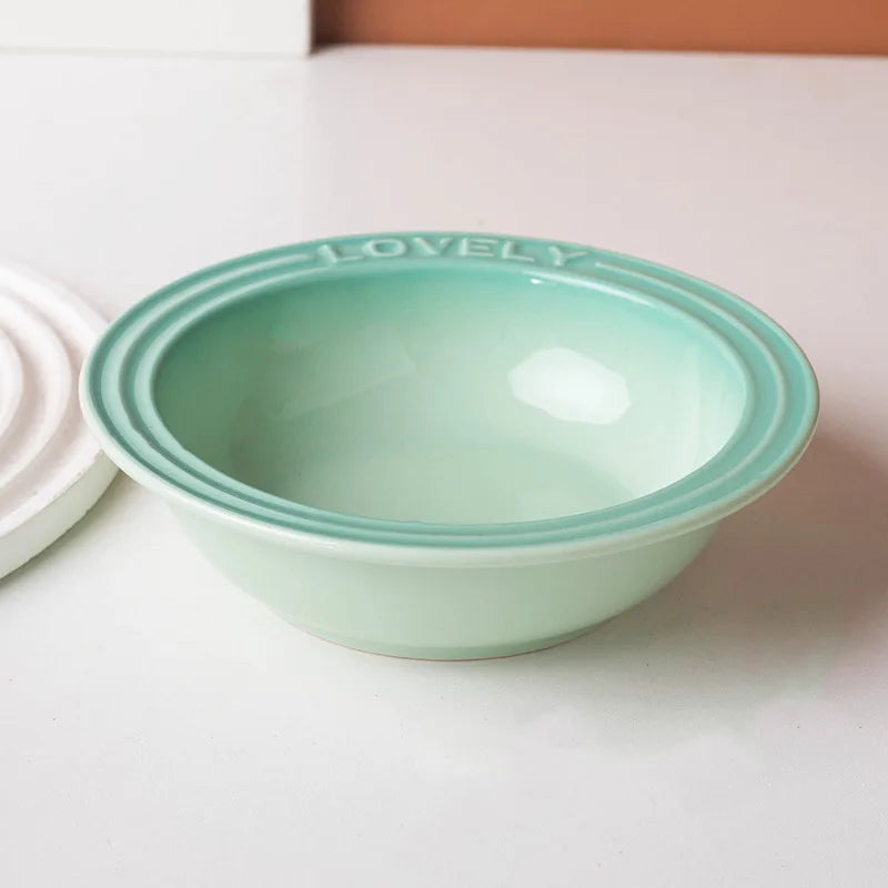 French Flair Gradient Ceramic Pet Plate – Colorful Pre-Dinner Dining Bowl for Dogs and Cats