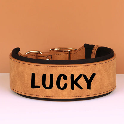 TitanTough Personalized Wide Leather Dog Collar – Premium Padded Heavy-Duty ID Protection for Medium & Large Breeds