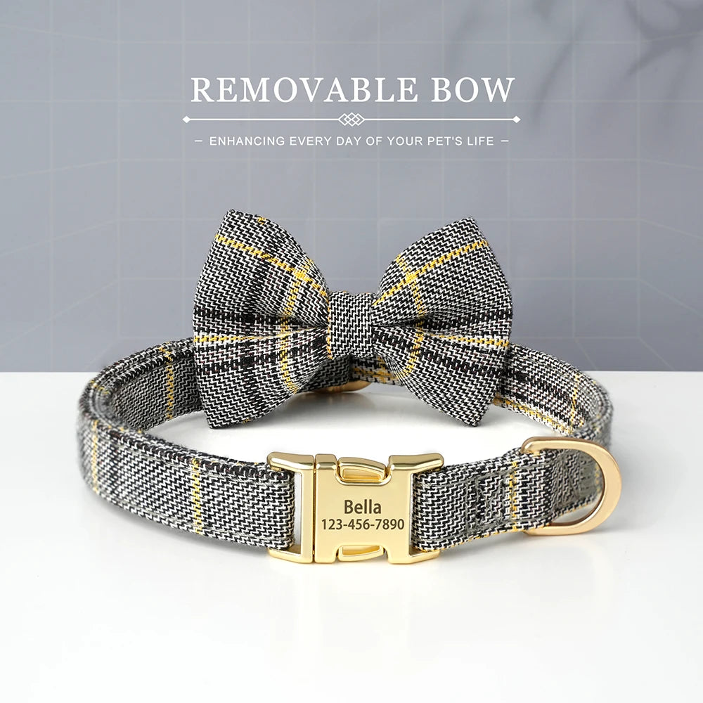 BowtieCharm Personalized Dog & Cat Collar – Custom Engraved Nameplate for Small and Toy Breeds
